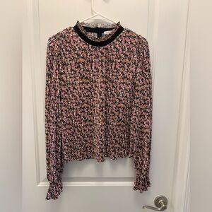 Wayf Black and Pink Ruffled Long Sleeve Blouse